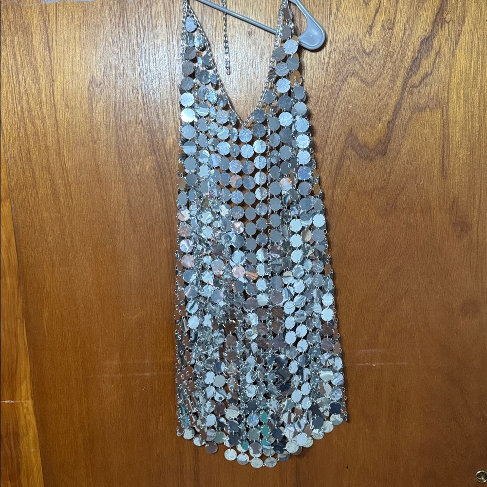 Silver Sequin Halter Dress